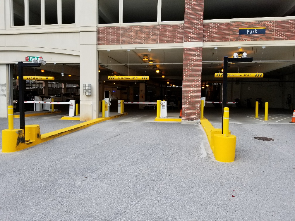 Parking garage with secured access.