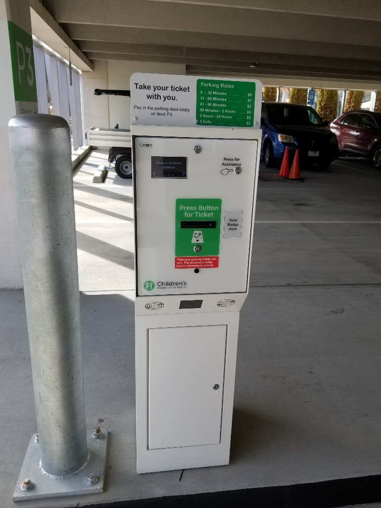 Secure parking ticket system with push button system to provide parking ticket for vehicle entry.