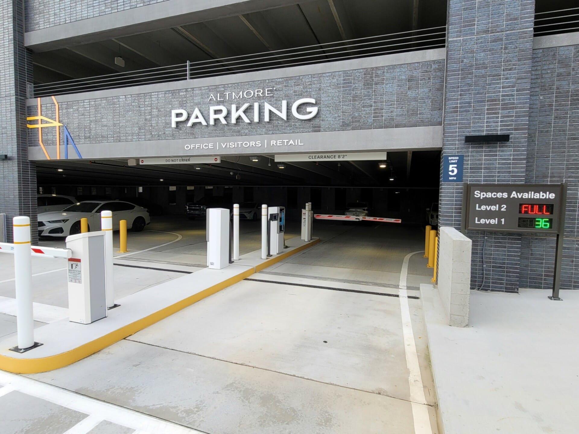 Track controlled parking space availability and display with digital sign with levels are full or number of available spaces.