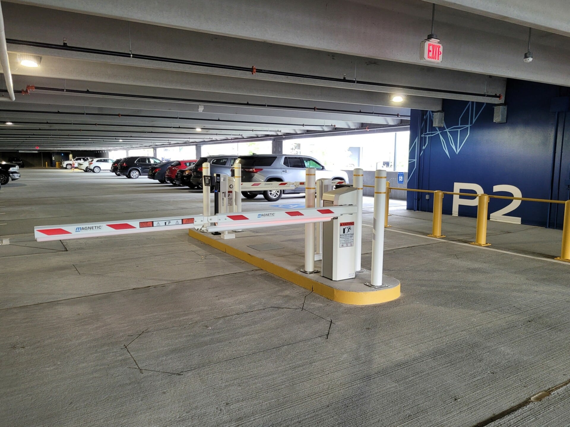 Parking area with security lift gates.