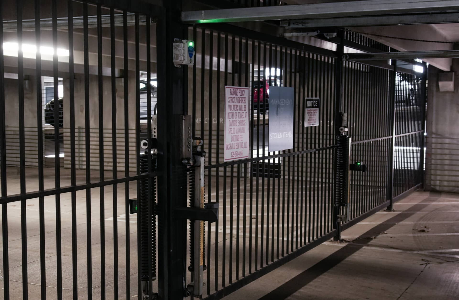 Security gate with green light showing it is in operation