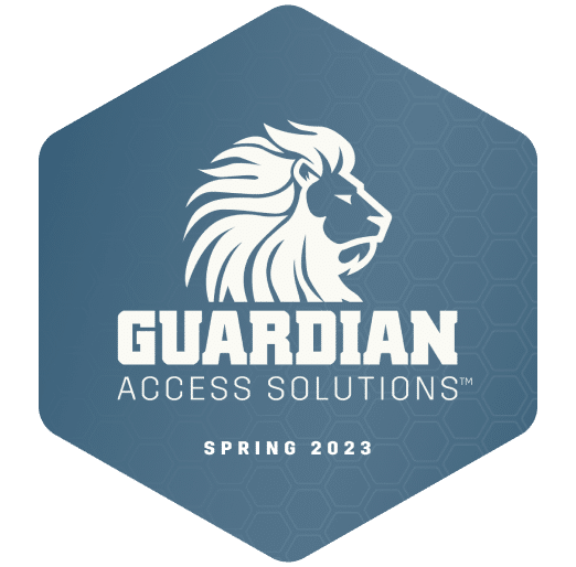 Guardian Acess Solutions, Spring 2023 logo with blue background and white lettering.