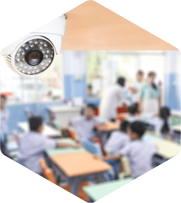 CCTV security camera with nightvision used in a classroom protecting staff and students.